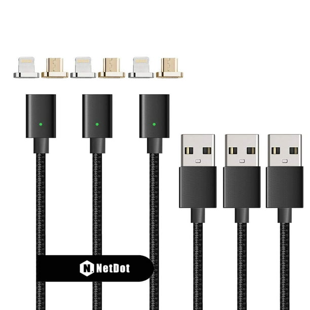 NetDot Gen3 USB2.0 Magnetic Charging & Data Transfer Cable with 1 iOS Connector and 1 Micro-USB Connector Compatible with Both Android Smartphone and iPhone 5 Feet/2 Pack Silver 